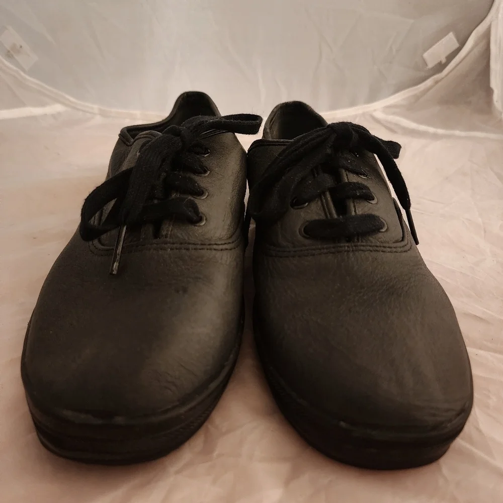 Keds Original Black Faux? Leather Tennis Shoes Women's Size 8 Black Laces EUC - Picture 2 of 9